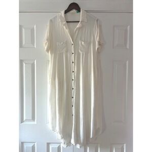 Maeve by Anthropologie White Textured Button Down Shirt Dress 1X OP916924